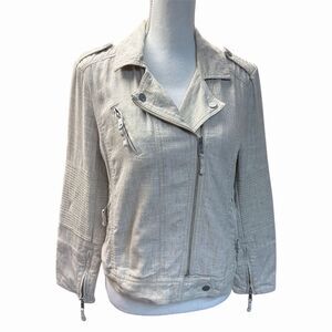 LOFT Women's Beige Moto Linen Blend Jacket Size M Asymmetrical Zip Casual